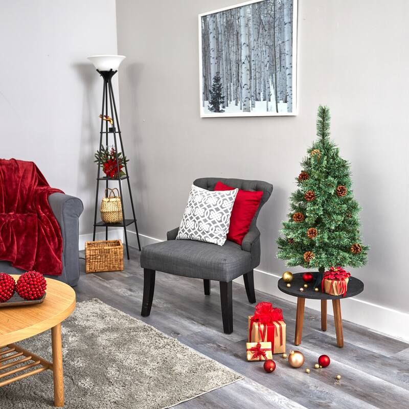 3ft. Pine Artificial Christmas Tree with 50 Clear LED Lights & Pine Cones - Petite Holiday X-Mas Accent