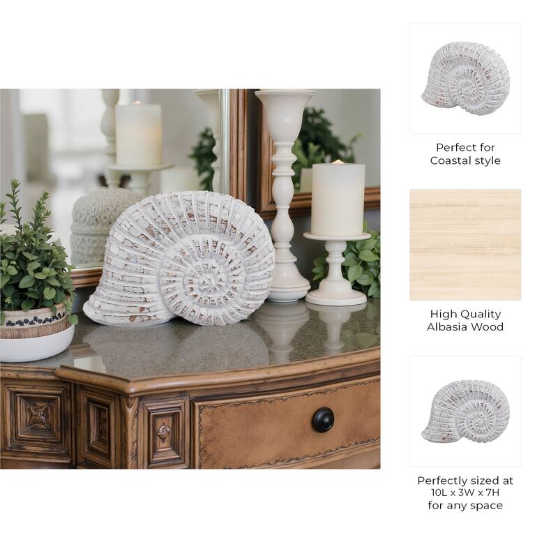 Handcrafted Wooden Nautical Shell Figurine Coastal-Inspired Details