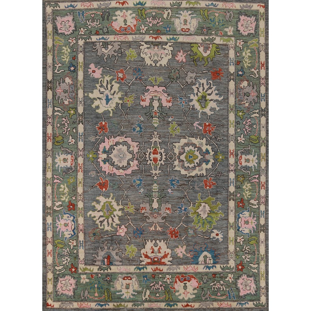 Hand Knotted Oriental 100% Wool Carpet Transitional All-Over Greys & Charcoal Oushak Area Rug - 10' 4'' X 8' 0''