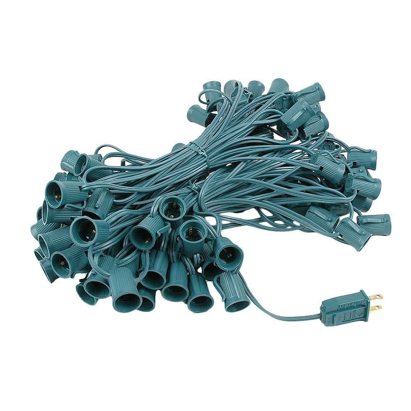 100 Foot C9 Christmas Light Set, Hanging Patio String Lights, Green Wire