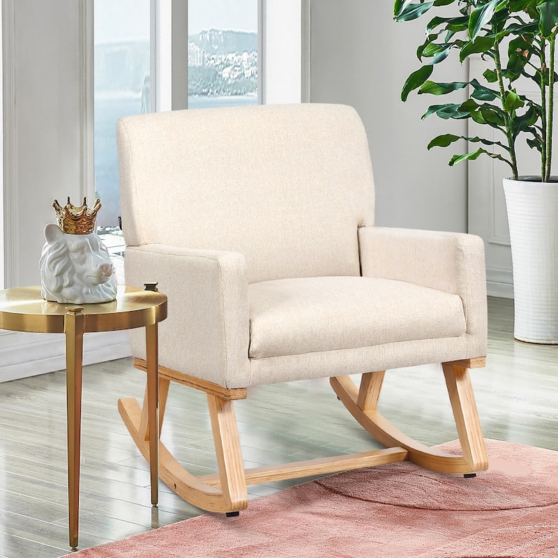 Upholstered Rocking Chair Comfortable Rocker with Fabric Padded Seat ...