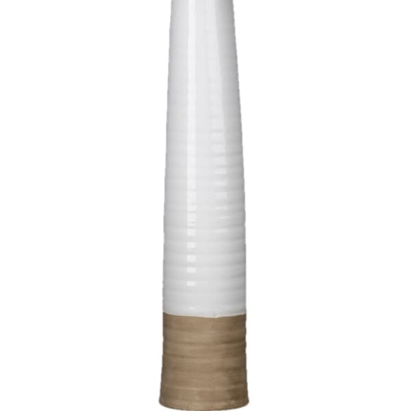 Urban Trends Sto are Tall Round Vase with Matte Brown Banded Bottom and Gloss Finish, Ivory - Large