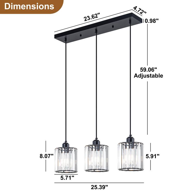 Starsky 3-Light Modern Linear / Cluster Pendant Light with Glass Shade