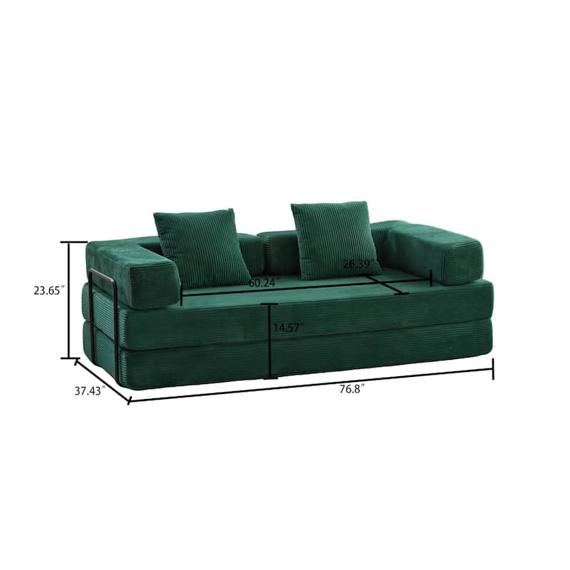 Modern Minimalist Compressed Upholstered Convertible Two-Seater Sofa Bed with External Metal Frame