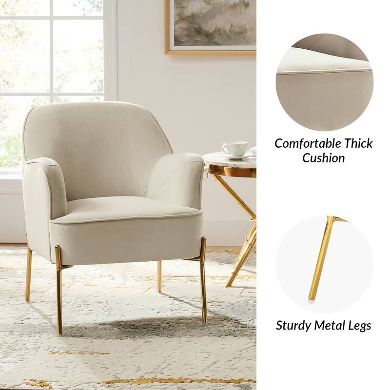 Nora Modern Velvet Accent Chair with Golden Metal Legs Set of 2 by HULALA HOME