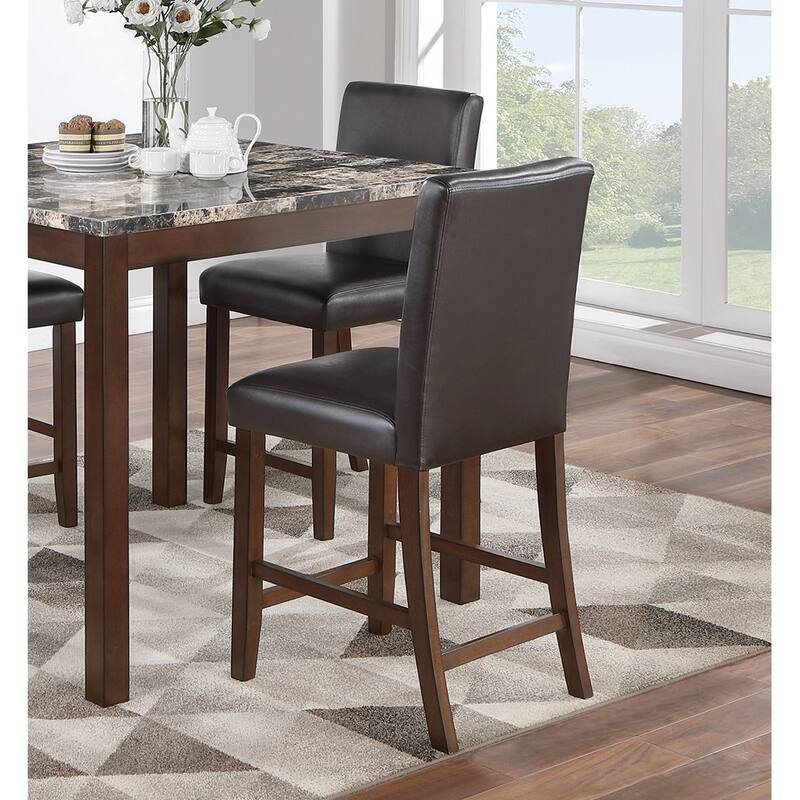 5 Pcs Counter Height Dining Set, Kitchen Dining Room Furniture Set with Faux Marble Square Table and Faux Leather Chairs