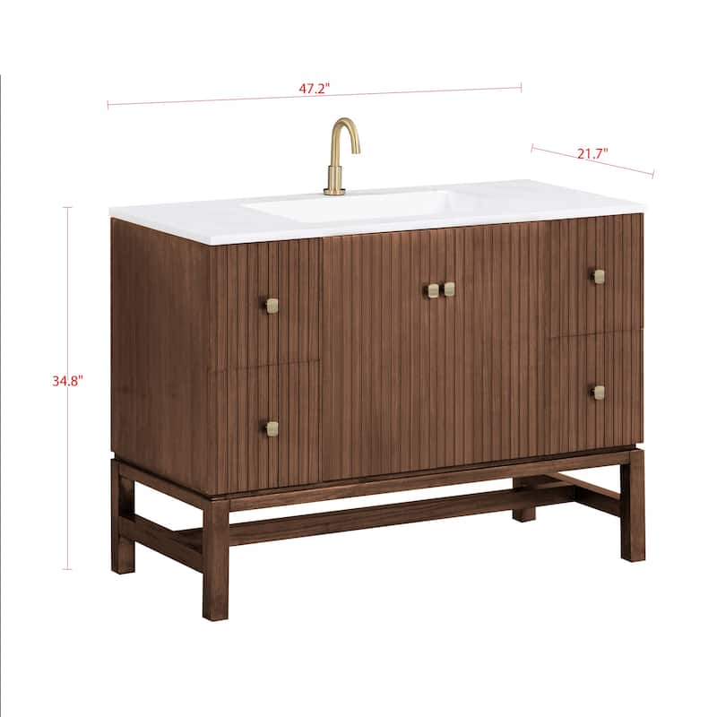 Kenzo 47 in. Bathroom Vanity in Walnut with White Solid Surface Top - 47" Single Sink