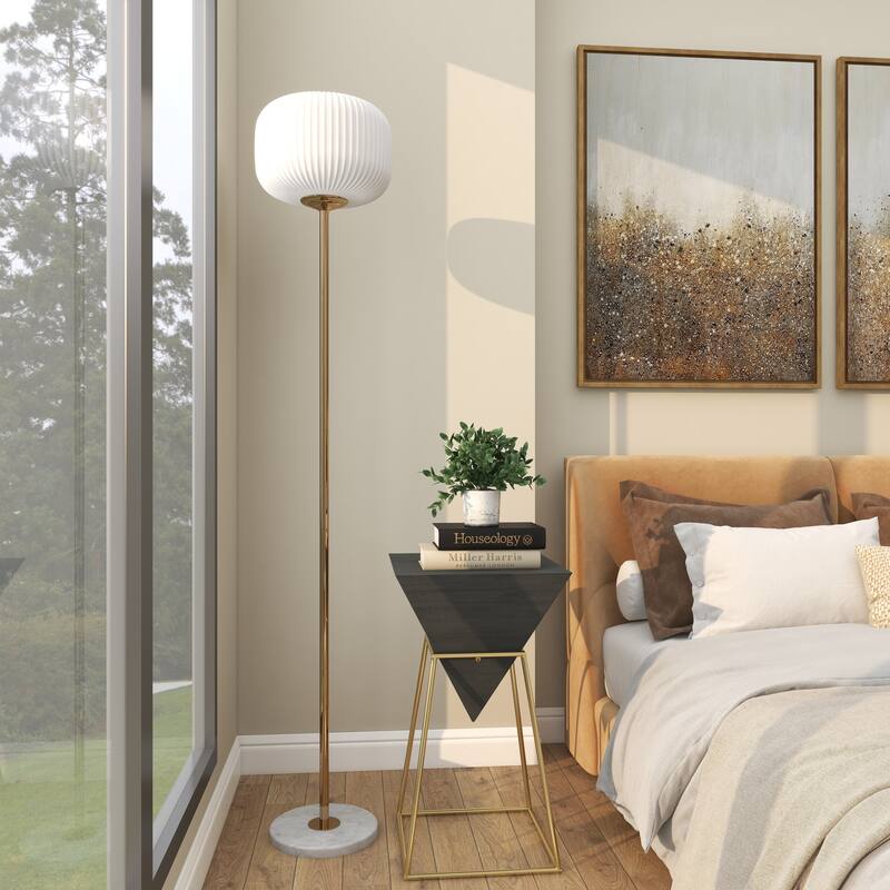 Metal Room Floor Lamp with Round Ribbed Shade - White - CosmoLiving by Cosmopolitan