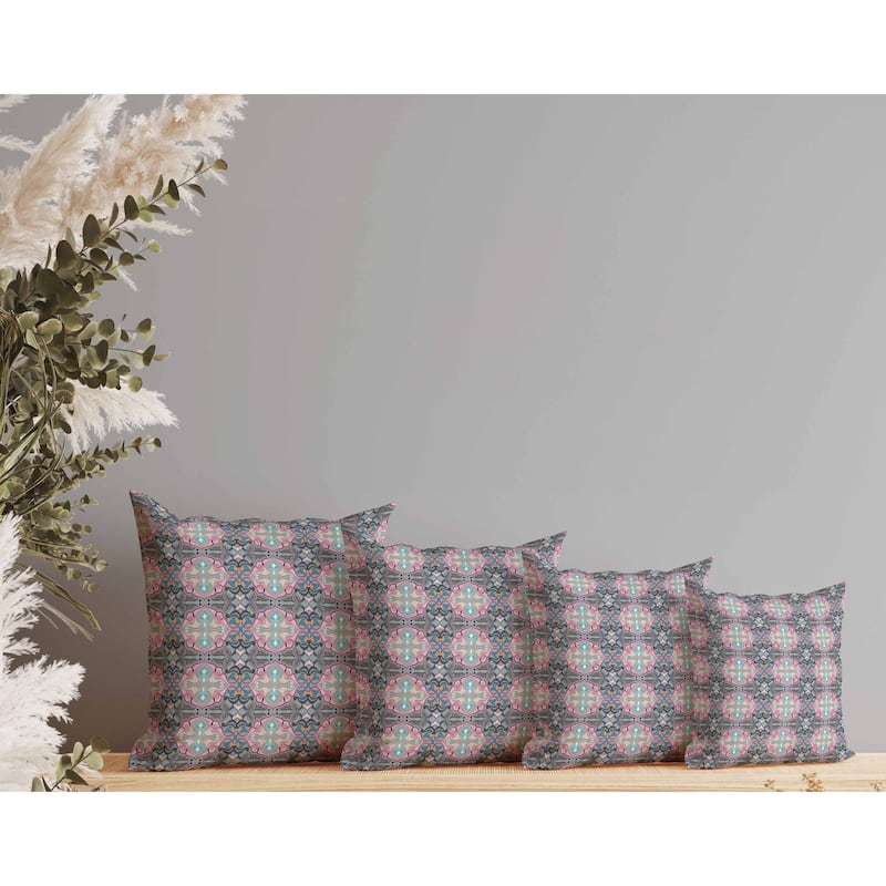 Floral Elegance Indoor/Outdoor Reversible Throw Pillow Pink and Blue