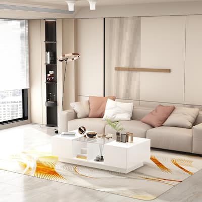 LED Coffee Table Modern High Glossy Coffee Table with Glass Design - 47.4"