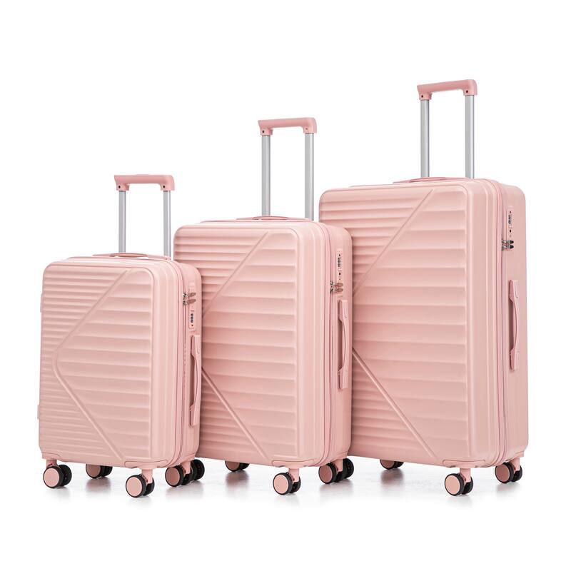 3 PCS in ABS Spinner Wheel Luggage, TSA Combination Lock for Big and Middle Size - Pink