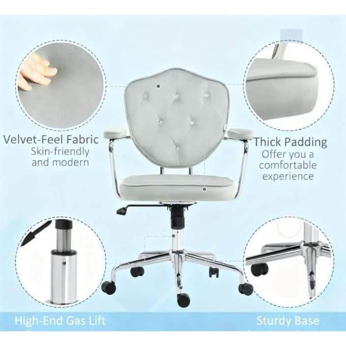 Tufted Office Chair with Swivel Wheels, Ergonomic Home Office Chair, Swivel Vanity Chair with Adjustable Height