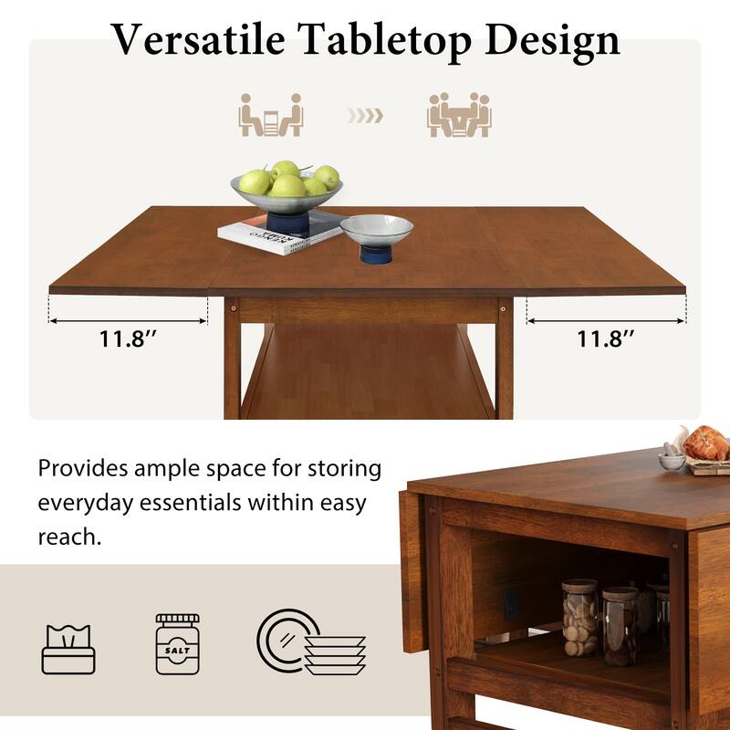 Extendable Dining Table Set for 4 w/Storage Shelf Dining Table