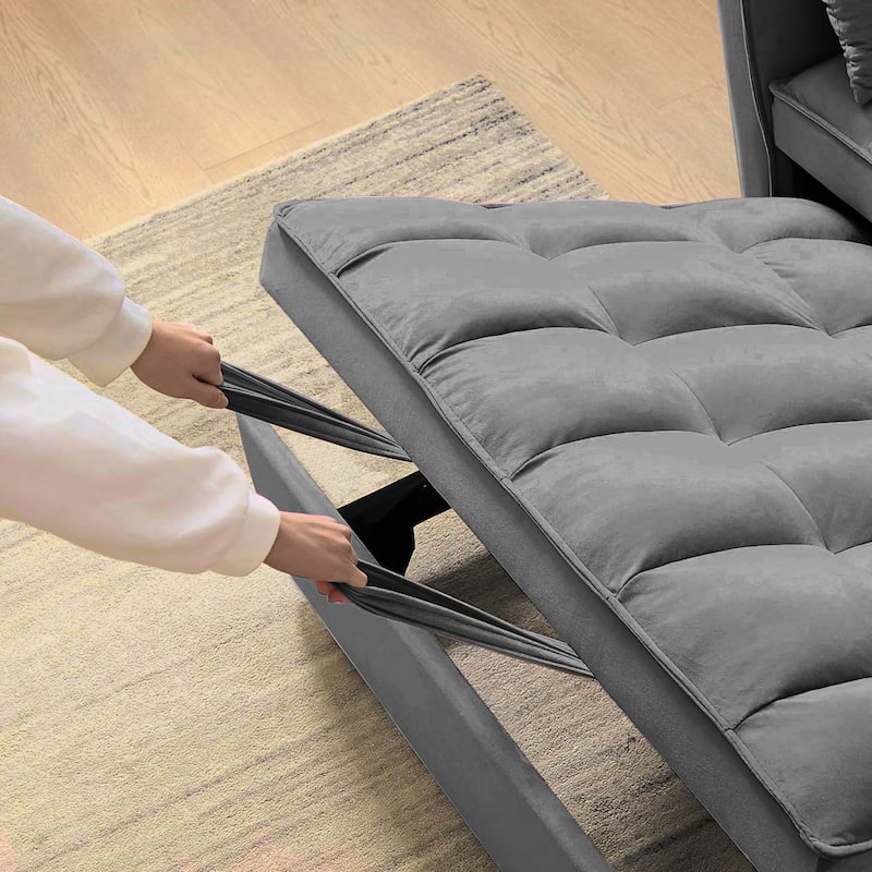 3-in-1 Convertible Loveseat 47.24 in. Velvet Pull-Out Twin Size Sofa Bed with Pocket & Throw Pillow