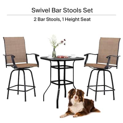Stool Glass Table and Chair set - High Swivel Bar Set - High Top Tempered Glass Table with 2 Stools