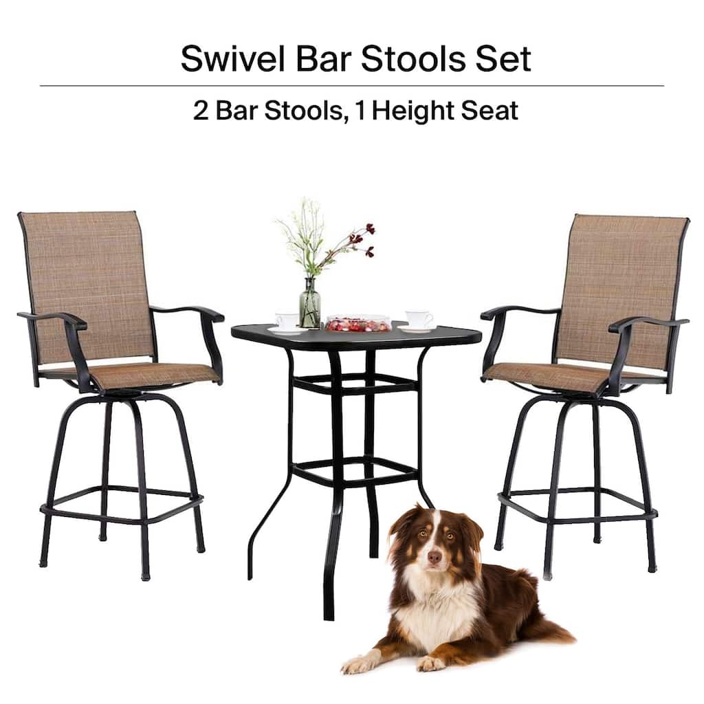 Stool Glass Table and Chair set - High Swivel Bar Set - High Top Tempered Glass Table with 2 Stools