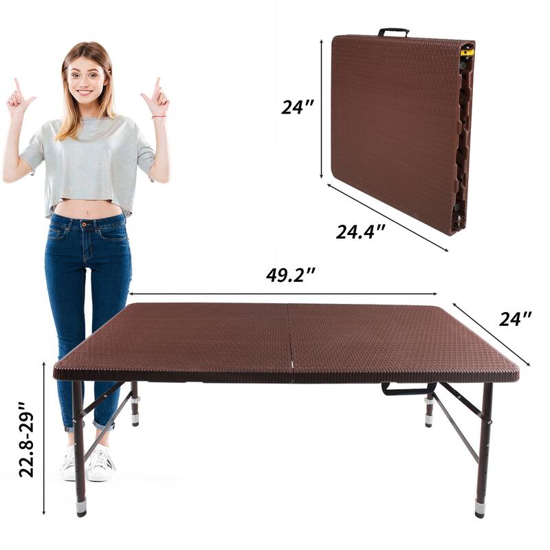 Rattan Folding Table for Indoor&Outdoor,Portable Foldable Table Rattan Plaited