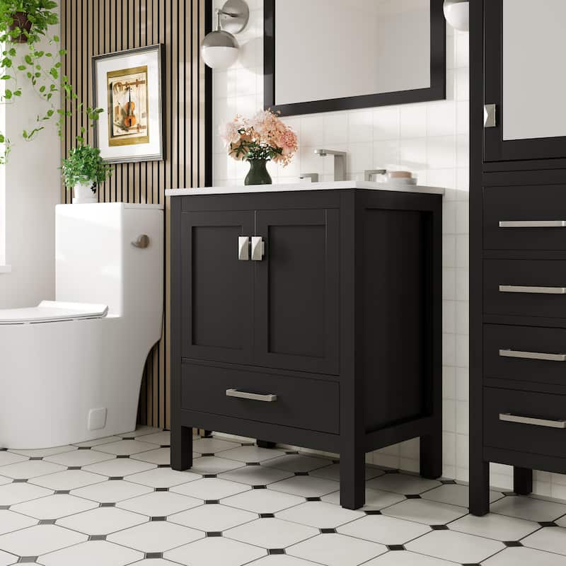Aberdeen 30"W Bath Vanity with Carrara Quartz Top & Undermount Sink