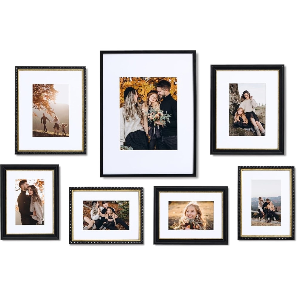 Camden Reed 7 Piece Gallery Wall Frame Set, (1) 12x16 Inch, (2) 8x10 Inch, and (4) 6x8 Inch, Black/Gold