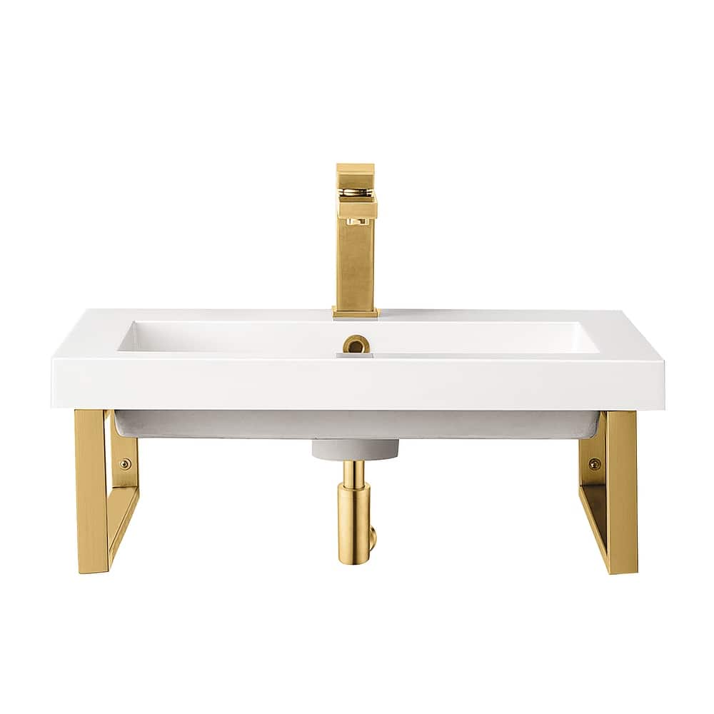 Two Boston 15 1/4" Wall Brackets w/23.6" White Glossy Composite Stone Countertop