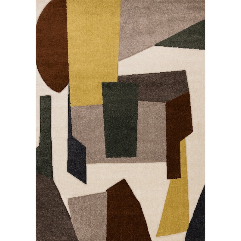 Green Yellow Brown White Blue Geometric High-Traffic Area Rug