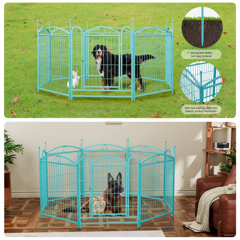 Dog Playpen 32 inch 8 Panels Metal Dog Pen Pet Dog Fence with Doors, Heavy Duty Dog Fence Puppy Pen Foldable Pet Exercise Pen