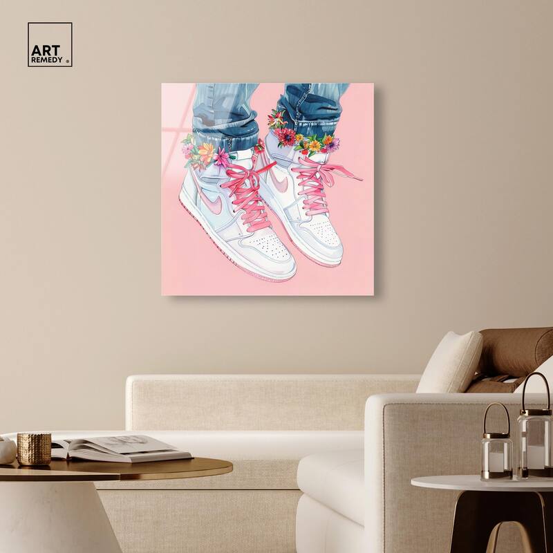 Blush Floral Bloom Sneakers Acrylic by Art Remedy, Ready to Hang