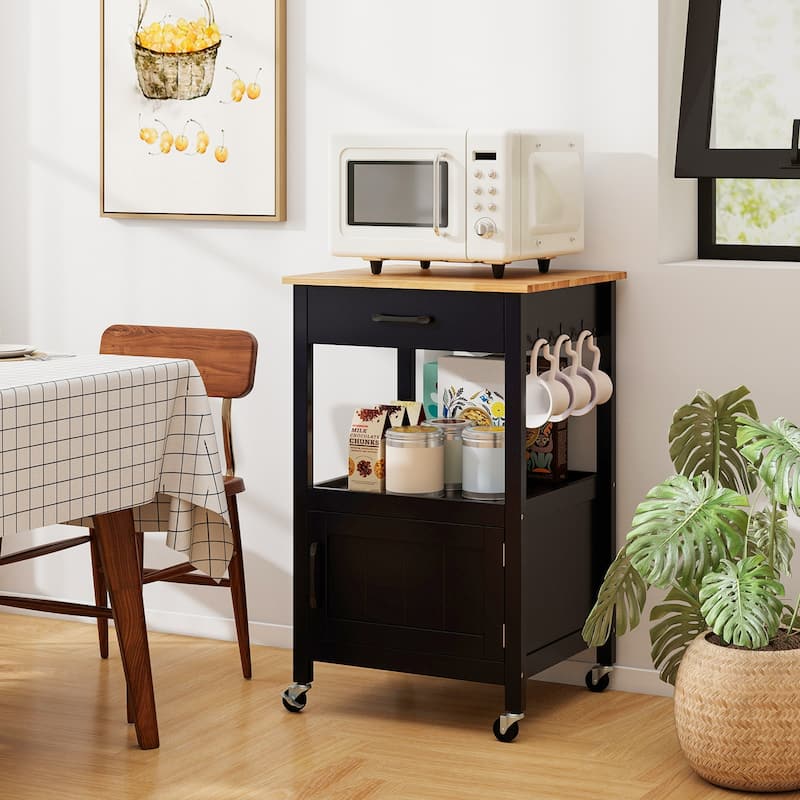 Mobile Rolling Kitchen Cart with Drawer and Cabinet Hooks for Dining Room or Living Room - 22" x 18" x 36" (L x W x H)