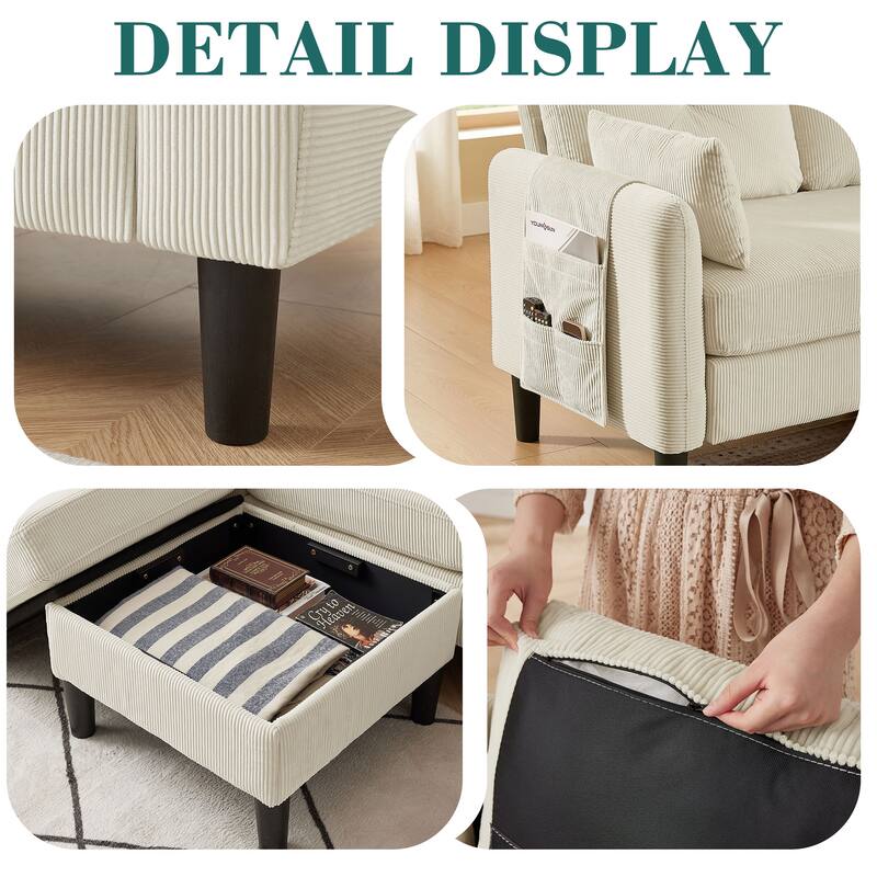 77.17" Corduroy 3 Pieces Living Room Sets with Sofa, Ottoman and Loveseat