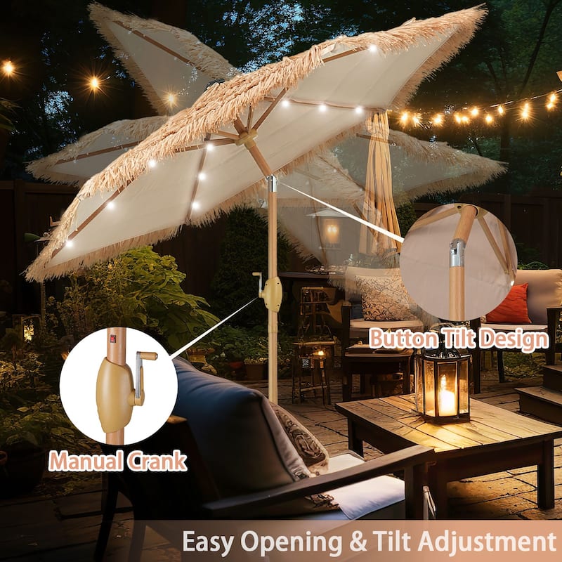 Autlaycil 7.5 ft Outdoor Patio Umbrella with 18 LED Lights Solar & Tassel.