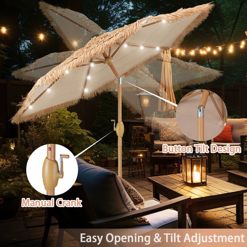 Autlaycil 7.5ft Thatched Tiki Umbrella with Light,Beach Umbrella for patios outside