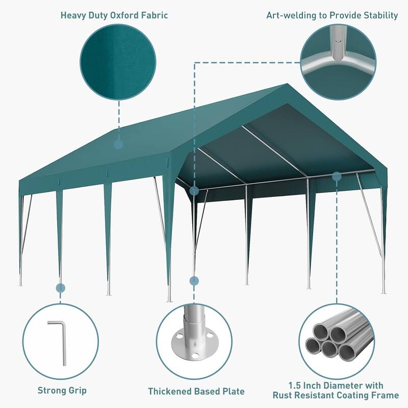 Heavy Duty Car Canopy, Outdoor Waterproof, Portable Garage UV Resistant
