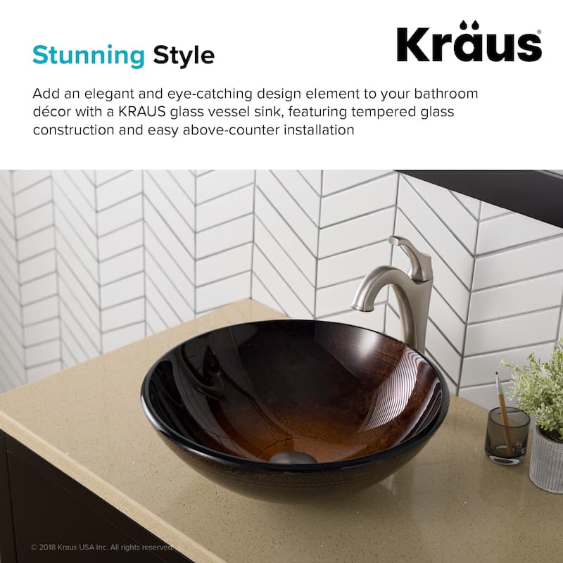 KRAUS 16 1/2 inch Brown Round Glass Vessel Bathroom Sink
