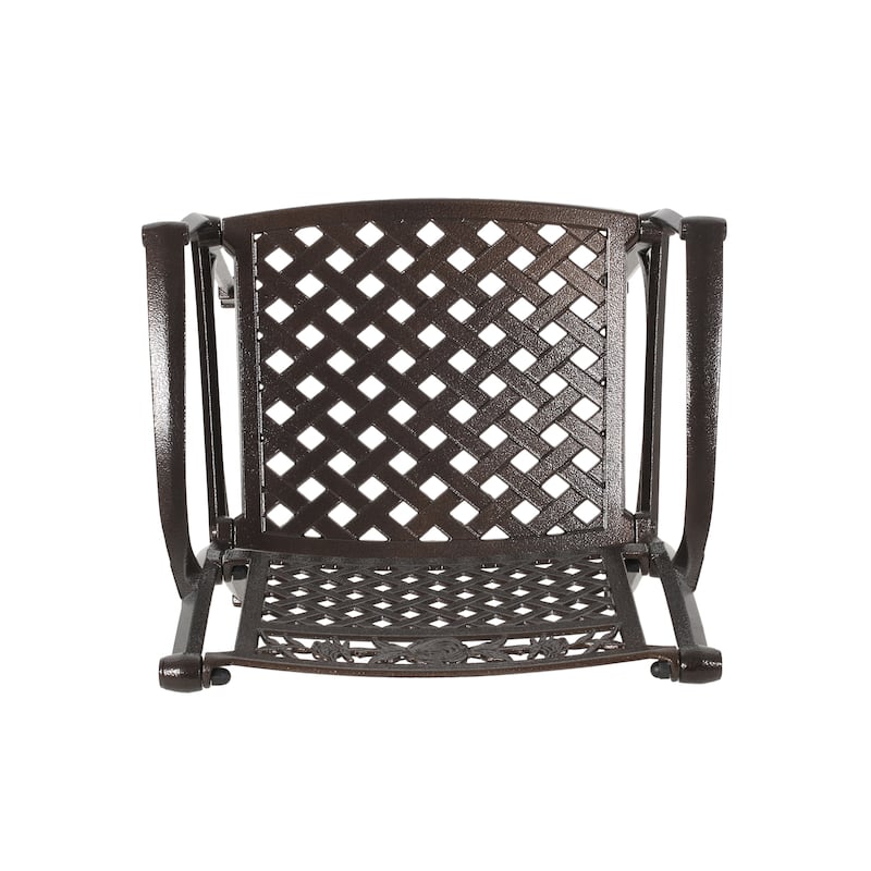 Roomfitters Cast Aluminum Outdoor Chair Set with Lattice Backrest and Classic Arm Design for Patio or Garden Seating, Bronze