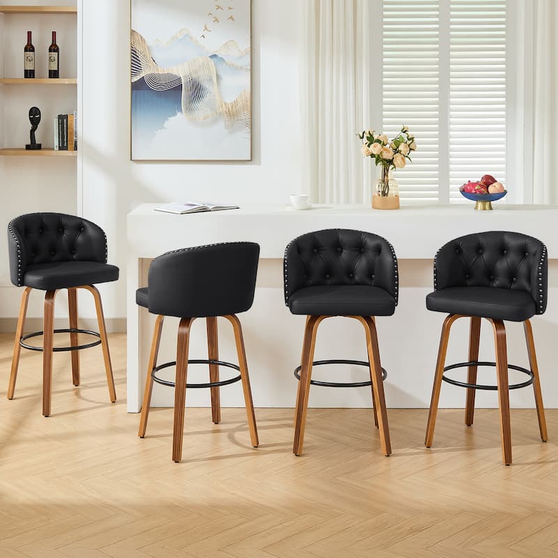 25.5" Faux Leather Upholstered Wood Frame Swivel Counter Height Bar Stool, Set of 2/4