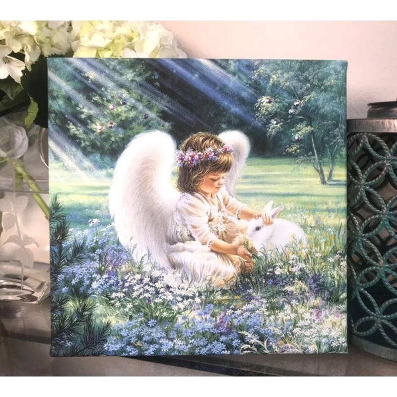 White Purple Angel Swarovski Crystals Square Pizazz Wall Art 10"x 10"