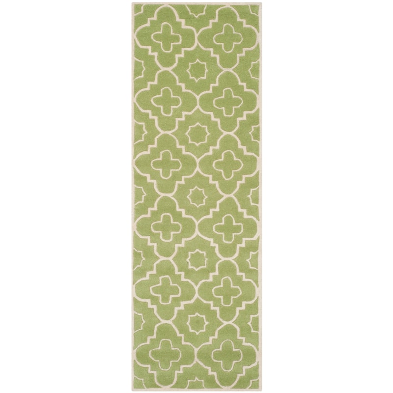 SAFAVIEH Handmade Chatham Franziska Modern Wool Rug - 2'3" x 7' Runner - Green/Ivory