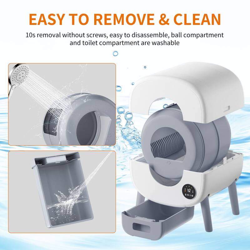 Biwave 89L White Self Cleaning Litter Box for Cats,App Control Support,Odor Removal