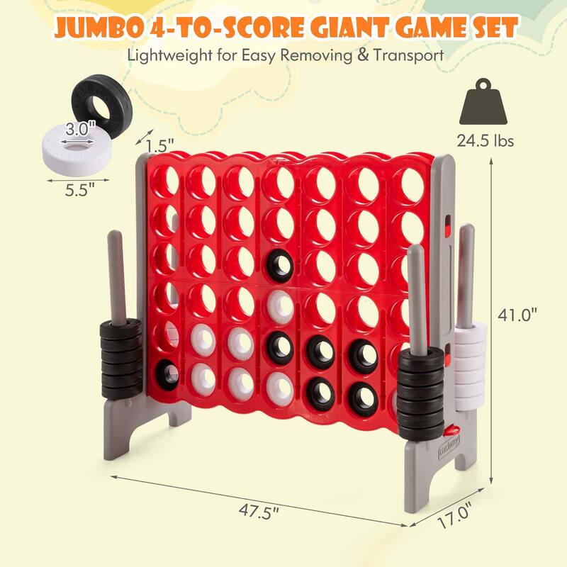 Gymax Jumbo 4-to-Score Game Set Giant 4 in A Row Kids Adults w/ 42