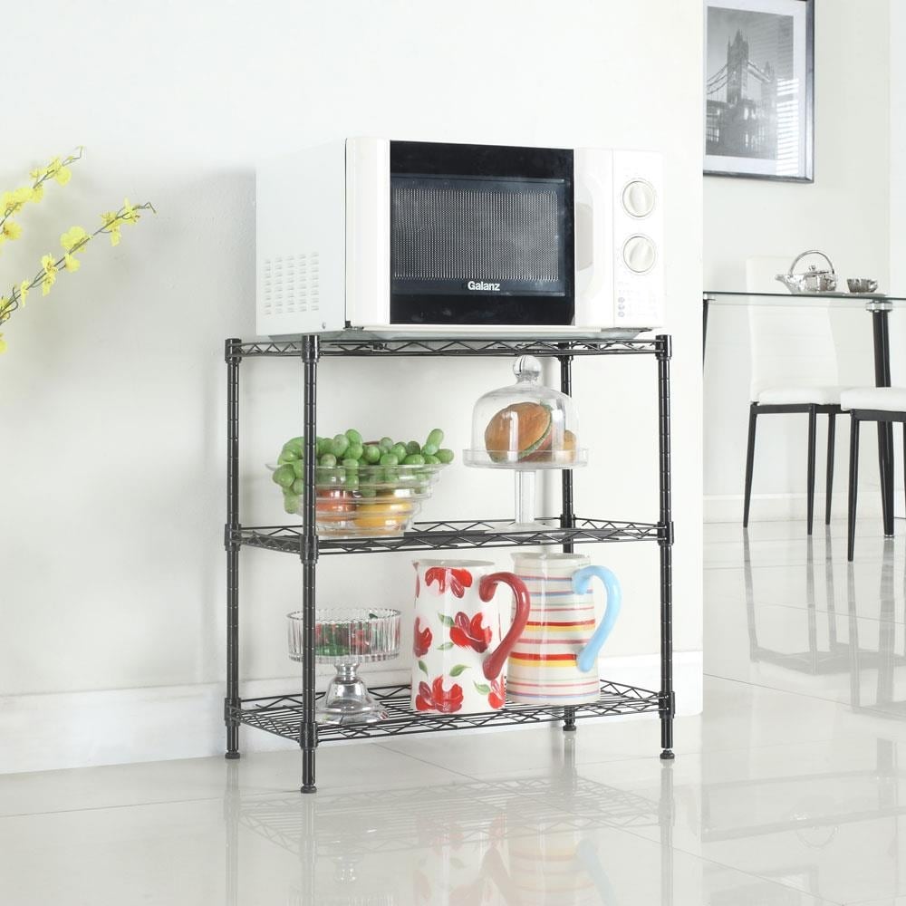 3 Tier Adjustable Heavy Duty Steel Wire Multiuse Organizing Rack Shelf,Black
