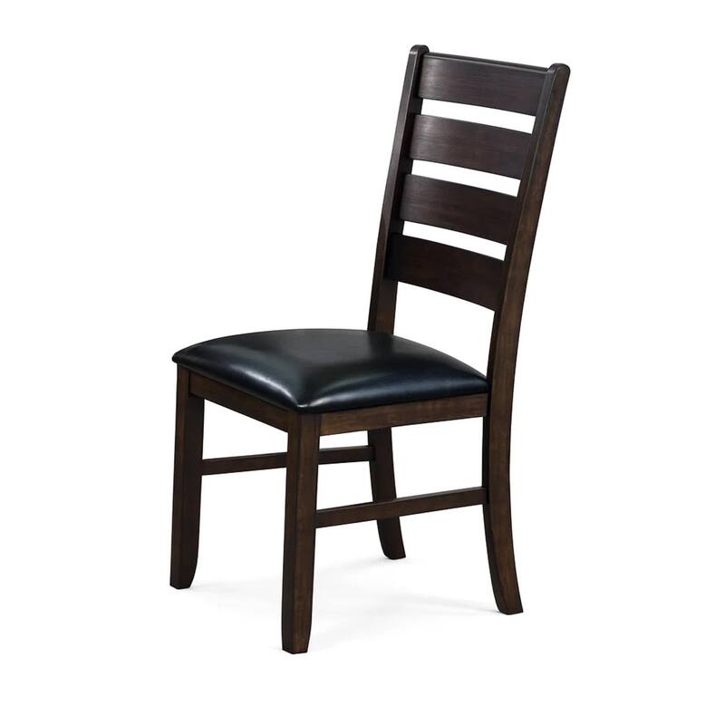Ladder Back Wooden Side Chair with Leatherette seat, Set of 2, Black and Brown