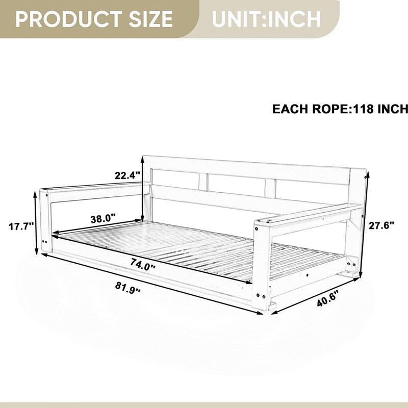 Rustic Elegance Acacia Wood Swing Bed, Farmhouse Daybed with 4 Stylish Colors & 350lb Capacity