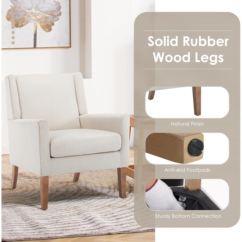 Mid-Century Linen Wing Chair - Tailored Channel Tufting & Walnut Tapered Legs, Compact Accent for Reading Nooks