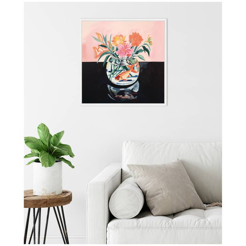Kate and Laurel Sylvie Goldfish Bowl Botanical Framed Canvas by The Creative Bunch Studio