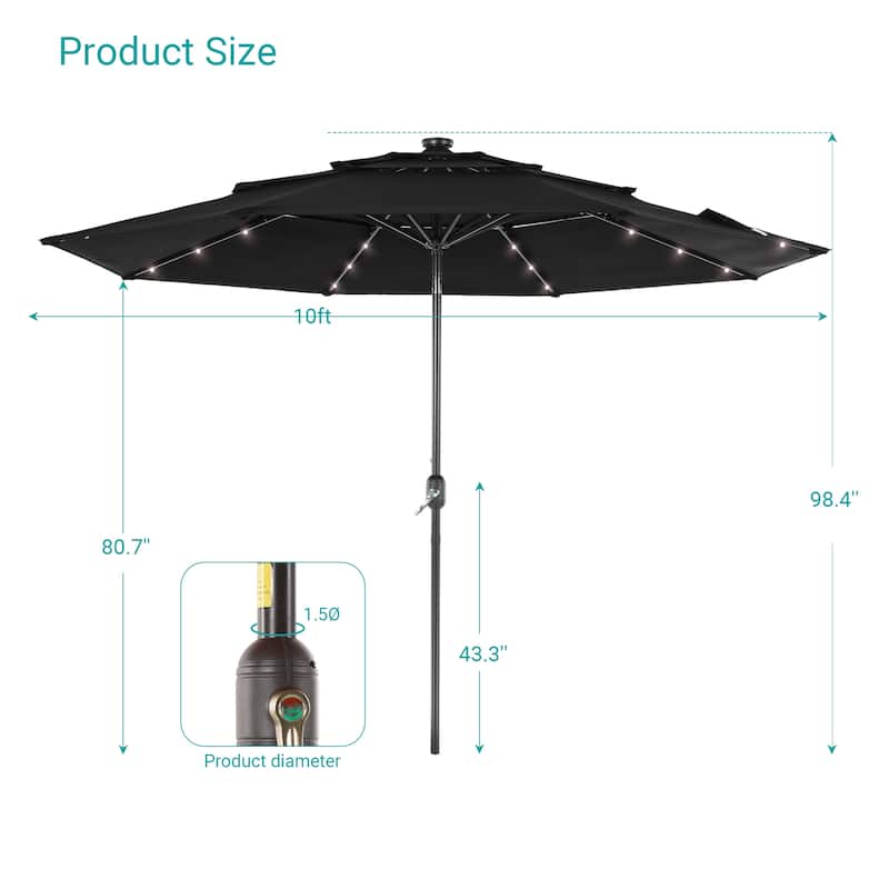 BONOSUKI 3 Tiers Patio Market Umbrella w/Solar Lights and Tilt button