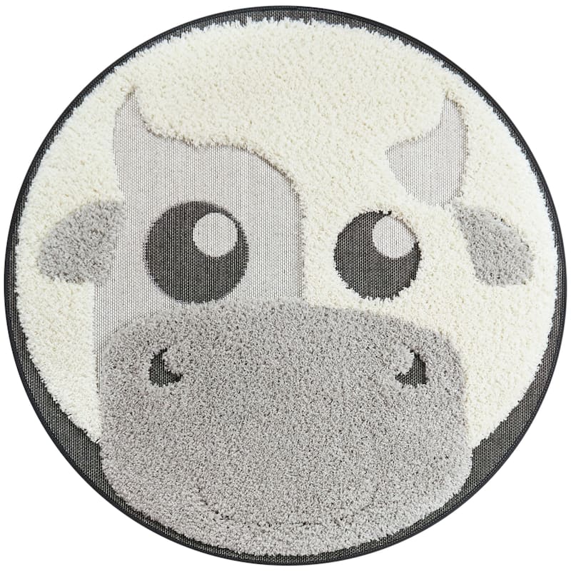 Mod-Tod Cow Kids Area Rug - 3'11" Round - 3'11" Round - 3'11" Round - Grey