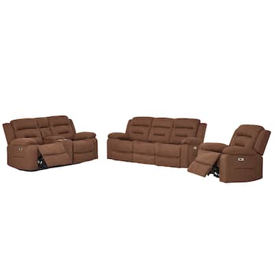 3-Piece Modular Livingroom Power Recliner Fabric Sofa Set with USB&USB-C Charging