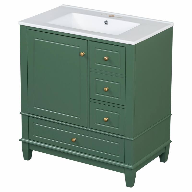 30" Bathroom Vanity with Sink, Soft-Close Door, One Door with Shelf & Three Drawers