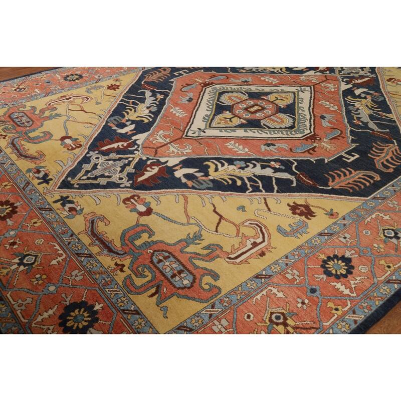 Vegetable Dye Geometric Heriz Oriental Area Rug Handmade Wool Carpet - 9'0" x 11'11"