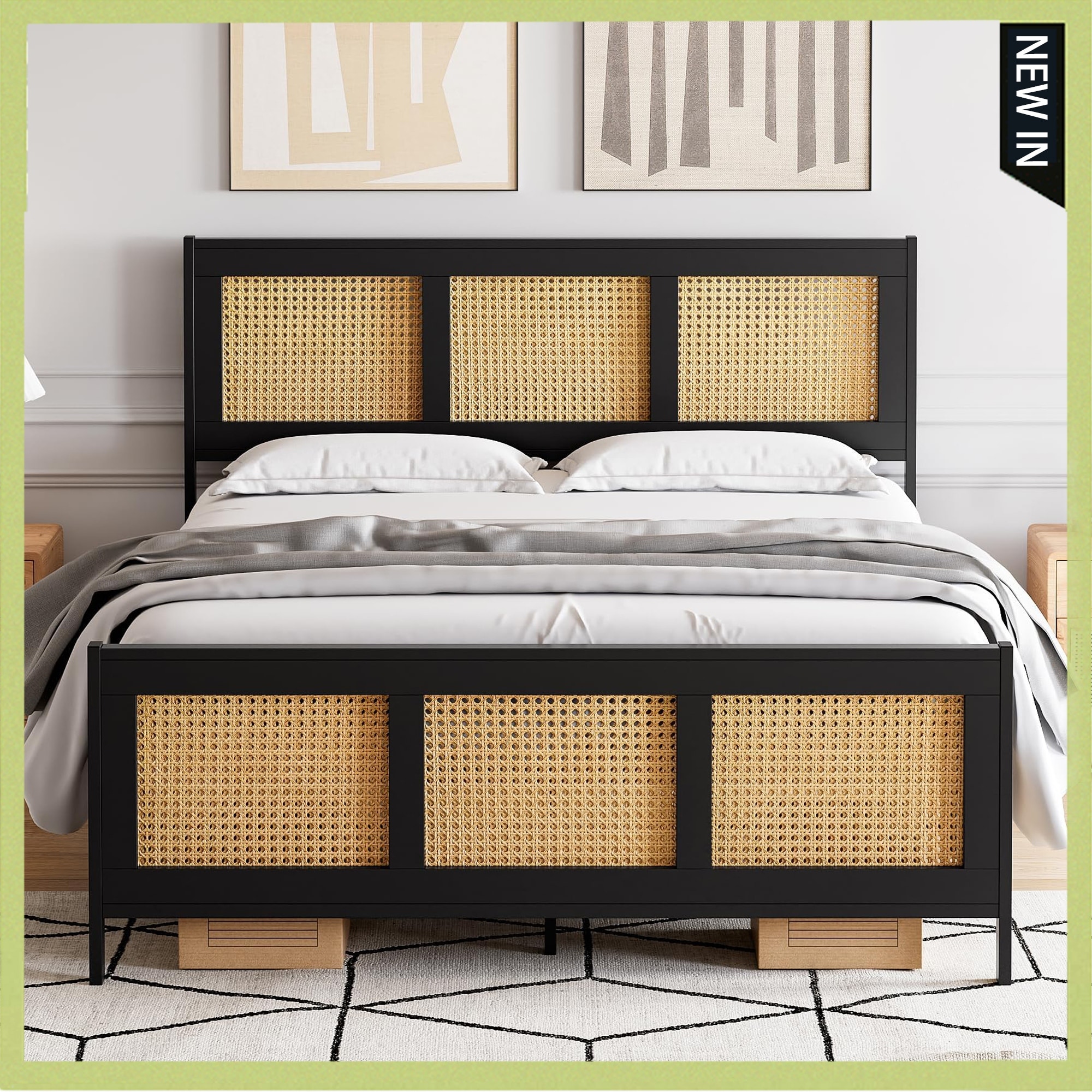 Bed Frame with Natural Rattan Headboard Bed Bath & Beyond 39082354